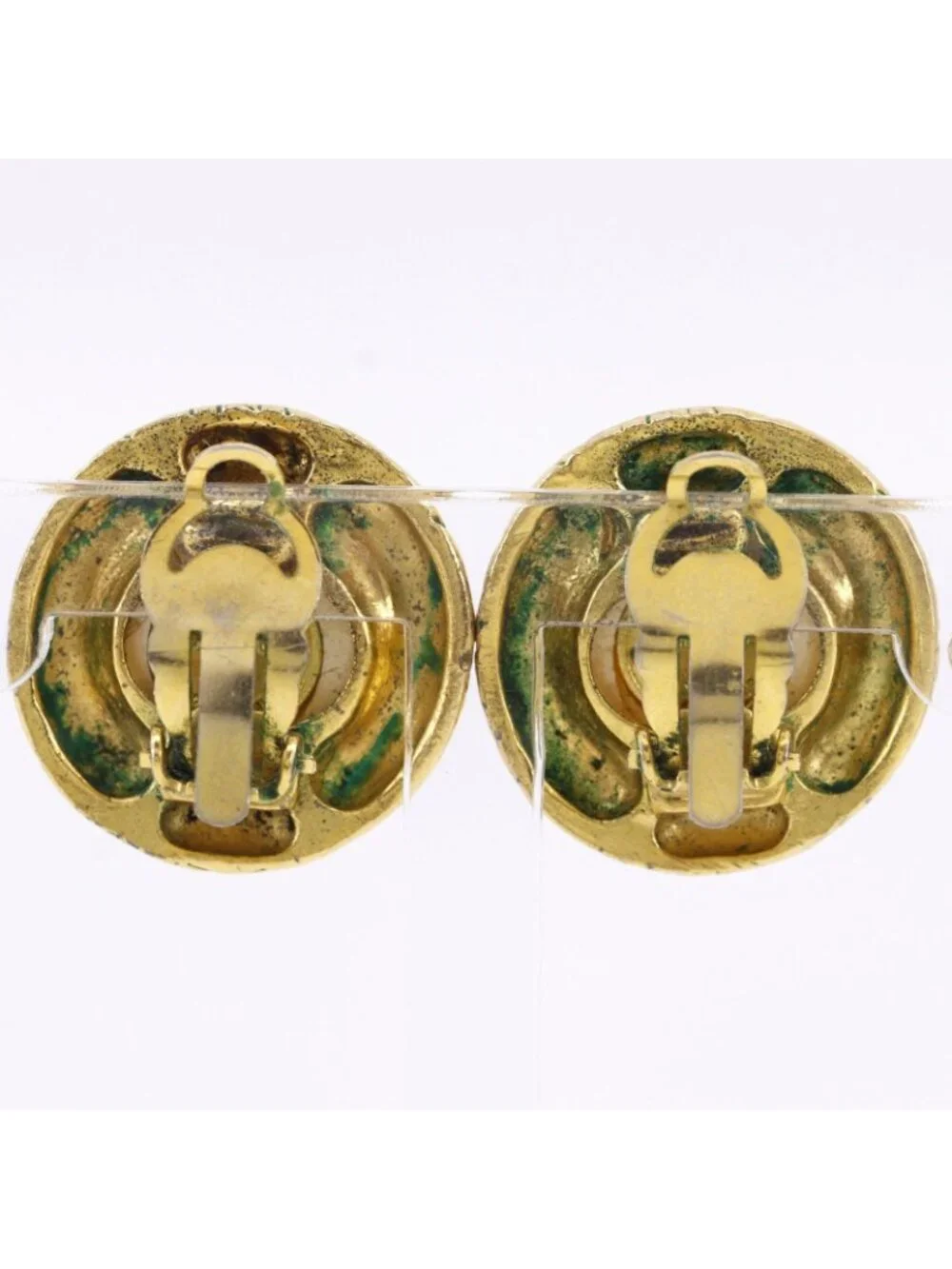 Chanel Logo Vintage Gold Plated Faux Pearl Earrings